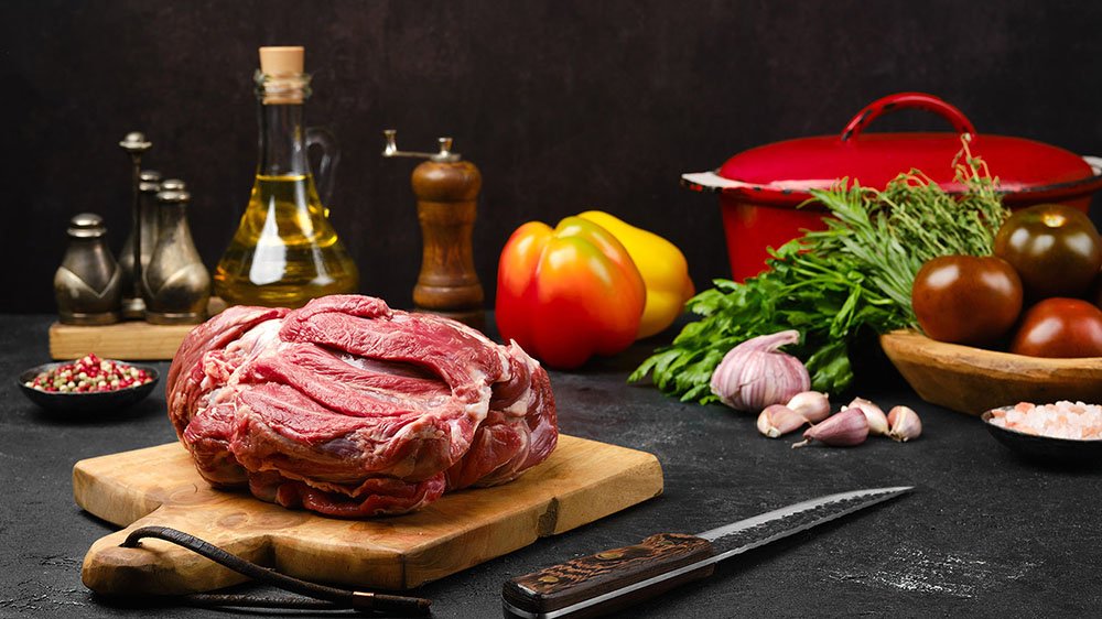 Fresh beef on a chopping board